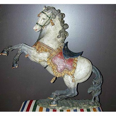 Lot 137 - Polychrome Painted Figure of a Rearing Horse...