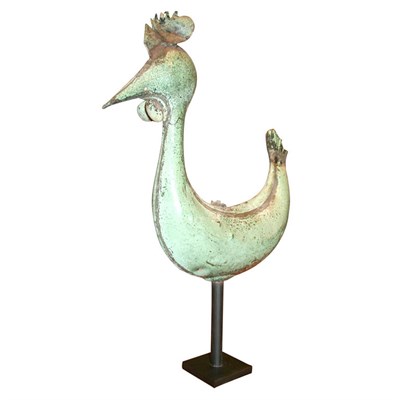Lot 74 - French Verdigris Copper Rooster-Form Weather...