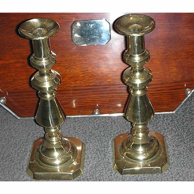 Lot 516 - Pair of English Brass Candlesticks Each of...