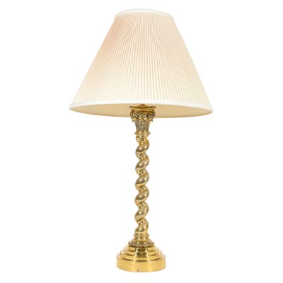 Lot 123 - Two Brass Lamps Comprising a barley twist...