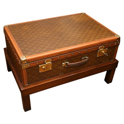 Lot 400 - Leather Bound Suitcase on Stand 20th Century,...