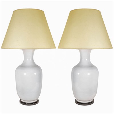 Lot 580 - Pair of Italian White Glazed Terra Cotta Lamps...