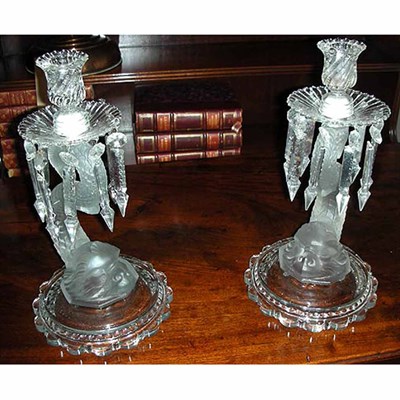 Lot 267 - Pair of Baccarat Style Molded Glass Candelabra...