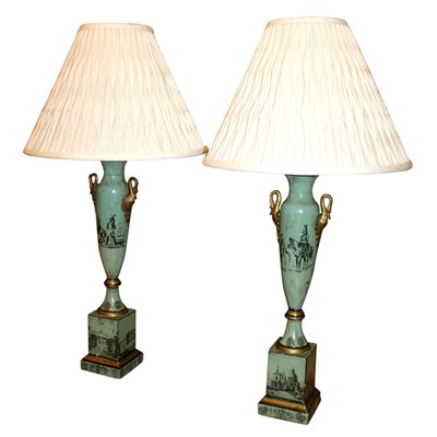 Lot 568 - Pair of French Tole Painted Urn-Form Lamps...
