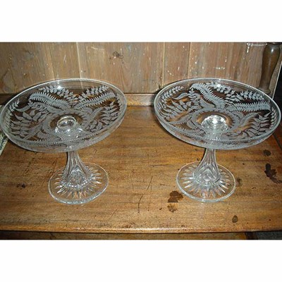 Lot 266 - Pair of English Etched Glass Compotes Each...