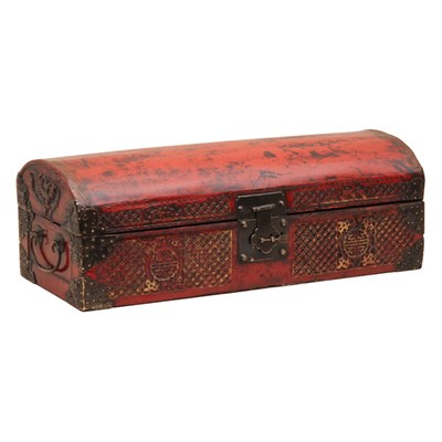 Lot 442 - Chinese Red Lacquered Hinged Box With a domed...