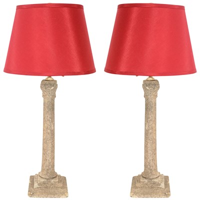 Lot 634 - Pair of Neoclassical Style Cast Stone Lamps...