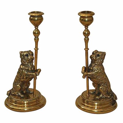 Lot 28 - Pair of Victorian Brass Dog-Form Candlesticks...