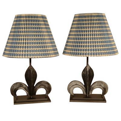 Lot 350 - Pair of Zinc Fleur de Lys Form Lamps Height 10...