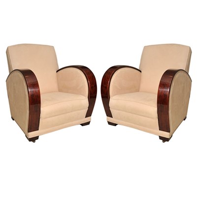 Lot 371 - Pair of Art Deco Style Grain Painted Club Chairs