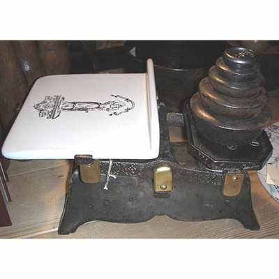 Lot 627 - English Patinated-Metal and Ironstone Scale...