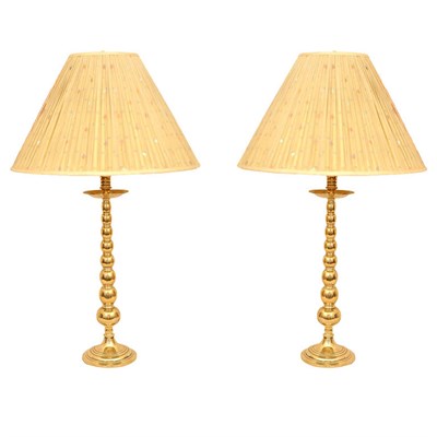 Lot 476 - Pair of English Brass Candlestick Lamps Each...