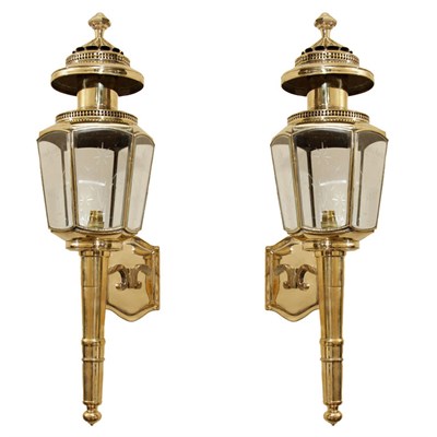 Lot 24 - Pair of English Brass and Etched Glass Coach...