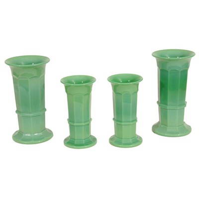 Lot 392 - Two Pairs of French Green Opaline Glass Vases...