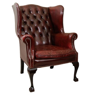 Lot 101 - George II Style Tufted Leather Wing Chair With...