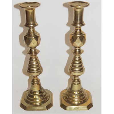 Lot 635 - Pair of Victorian Brass Candlesticks 19th...