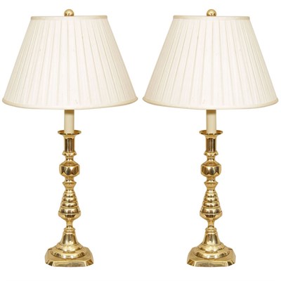 Lot 541 - Pair of Tall Beehive Motif Brass Candlestick...
