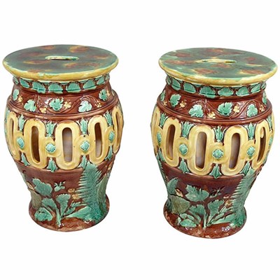Lot 47 - Pair of English Majolica Garden Seats 19th...