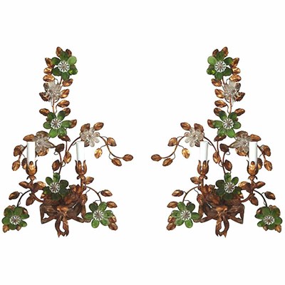Lot 654 - Pair of Italian Gilt-Metal Clear and Green...