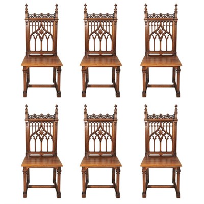 Lot 226 - Set of Six Gothic Revival Walnut Side Chairs...