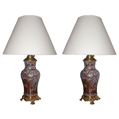 Lot 676 - Pair of Chinese Gilt-Brass Mounted Porcelain...
