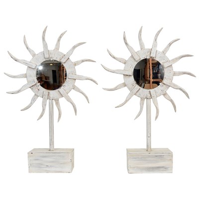Lot 668 - Pair of Painted Iron Sun-Form Table Mirrors...