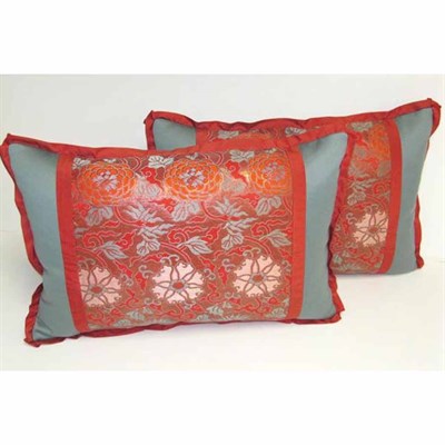 Lot 237 - Pair of Orange Floral Brocade Pillows Height...