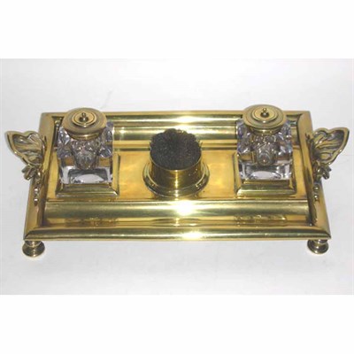 Lot 588 - English Brass Inkstand 19th Century Length 13...