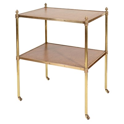 Lot 423 - Brass and Leather Inset Two-Tier Side Table...