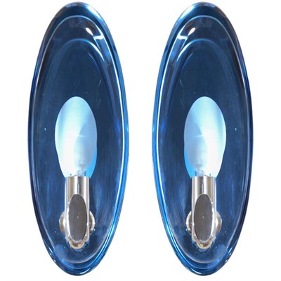 Lot 324 - Pair of Cristal Arte Blue and Frosted Glass...