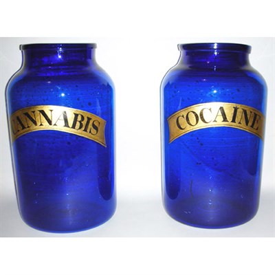 Lot 37 - Pair of Cobalt Glass Apothecary Jars One...