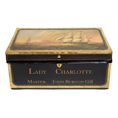 Lot 262 - Brass Bound Painted Leather Trunk The top...