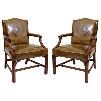Lot 379 - Pair of George III Style Mahogany Library...