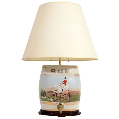 Lot 660 - English Porcelain Rum Keg Mounted as a lamp....