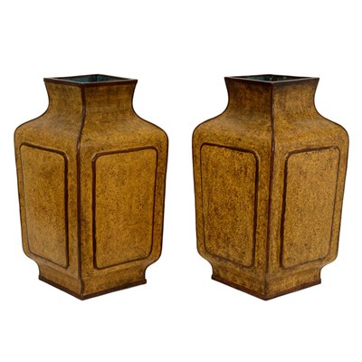Lot 303 - Pair of Chinese Cloisonne Vases Each of square...