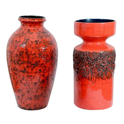 Lot 200 - Two Scheurich Red Glazed Pottery Vases Height...