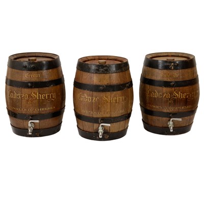 Lot 639 - Set of Three Oak and Brass Bound Sherry...