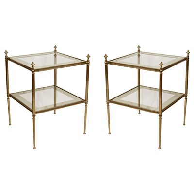 Lot 302 - Pair of Chrome and Brass Glass Inset Two-Tier...