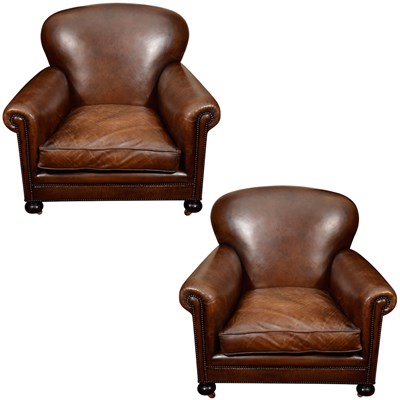 Lot 34 - Pair of English Leather Upholstered Club...