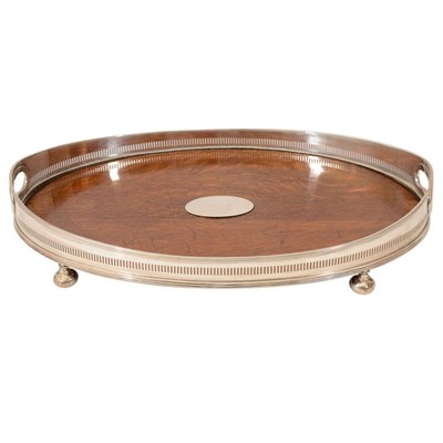 Lot 93 - English Oak and Silver Plated Tray Of oval...