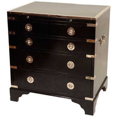 Lot 186 - English Chrome Bound Ebonized Chest of Drawers...
