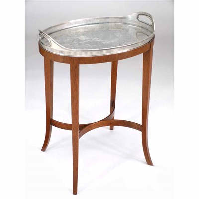 Lot 508 - Silver Plated Tray on a Mahogany Stand Of oval...