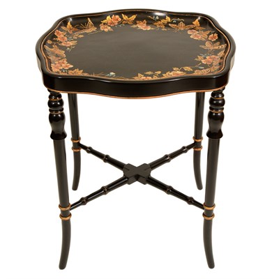 Lot 169 - Scalloped Lacquer Tray on Stand With foliate...
