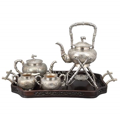 Lot 125 - Chinese Export Silver Tea Service Late Qing...