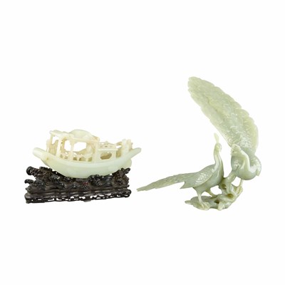 Lot 190 - Chinese White Jade Boat 19th Century Carrying...