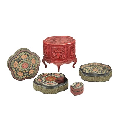 Lot 126 - Rare Chinese Red Lacquer Covered Box and Stand...