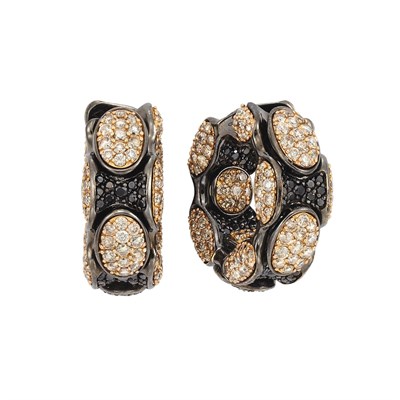 Lot 379 - Pair of Blackened Gold and Brown and Black Diamond Hoop Earrings, Roberto Demeglio