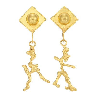 Lot 230 - Pair of High Karat Gold Pendant-Earclips, by Jean Mahie
