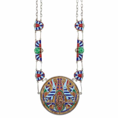 Lot 391 - Egyptian Inspired Sterling Silver and Enamel Pendant-Necklace, Gucci