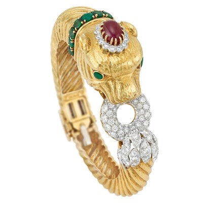 Lot 513 - Gold, Platinum, Diamond and Gem-Set Chimera Bangle Bracelet, David Webb